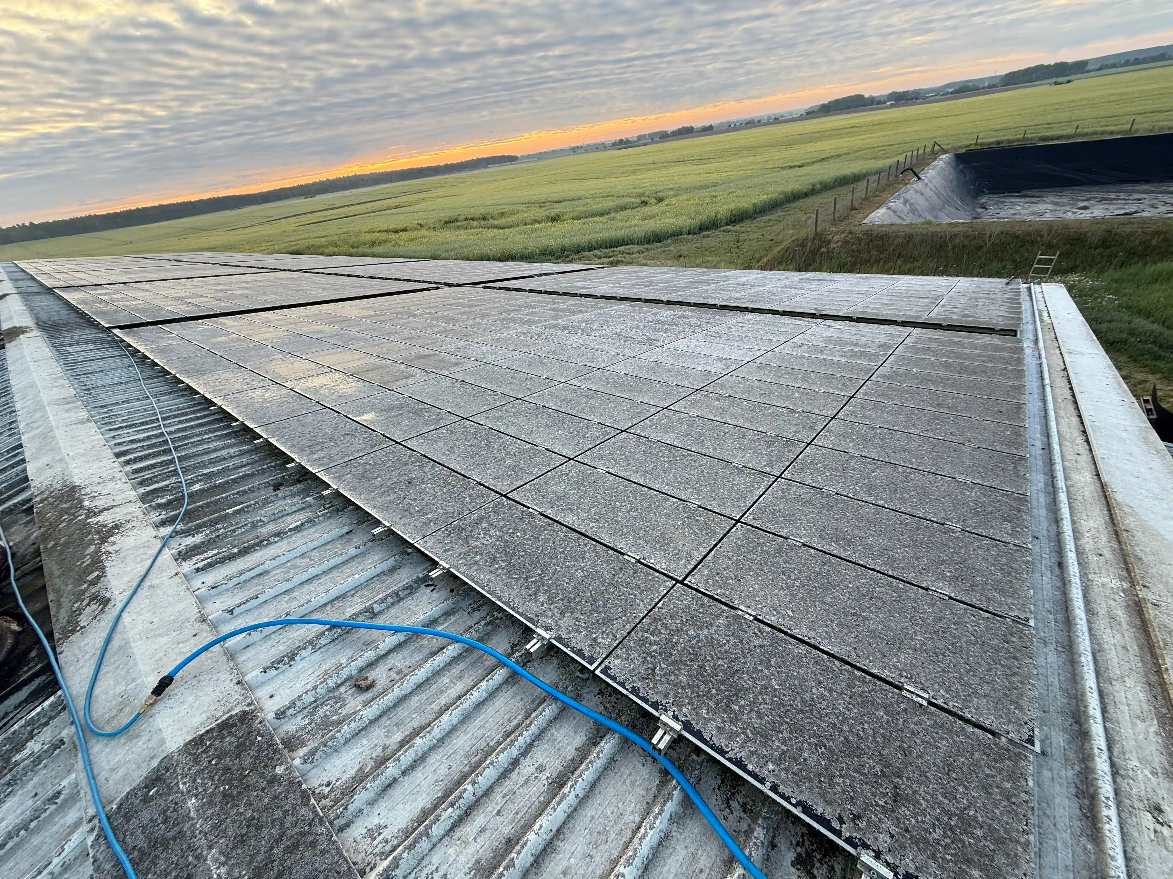 PV-Module vor der professionellen Reinigung — starke Verschmutzung